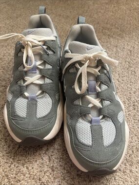 Nike Sage Green and White Mesh Suede Sneakers